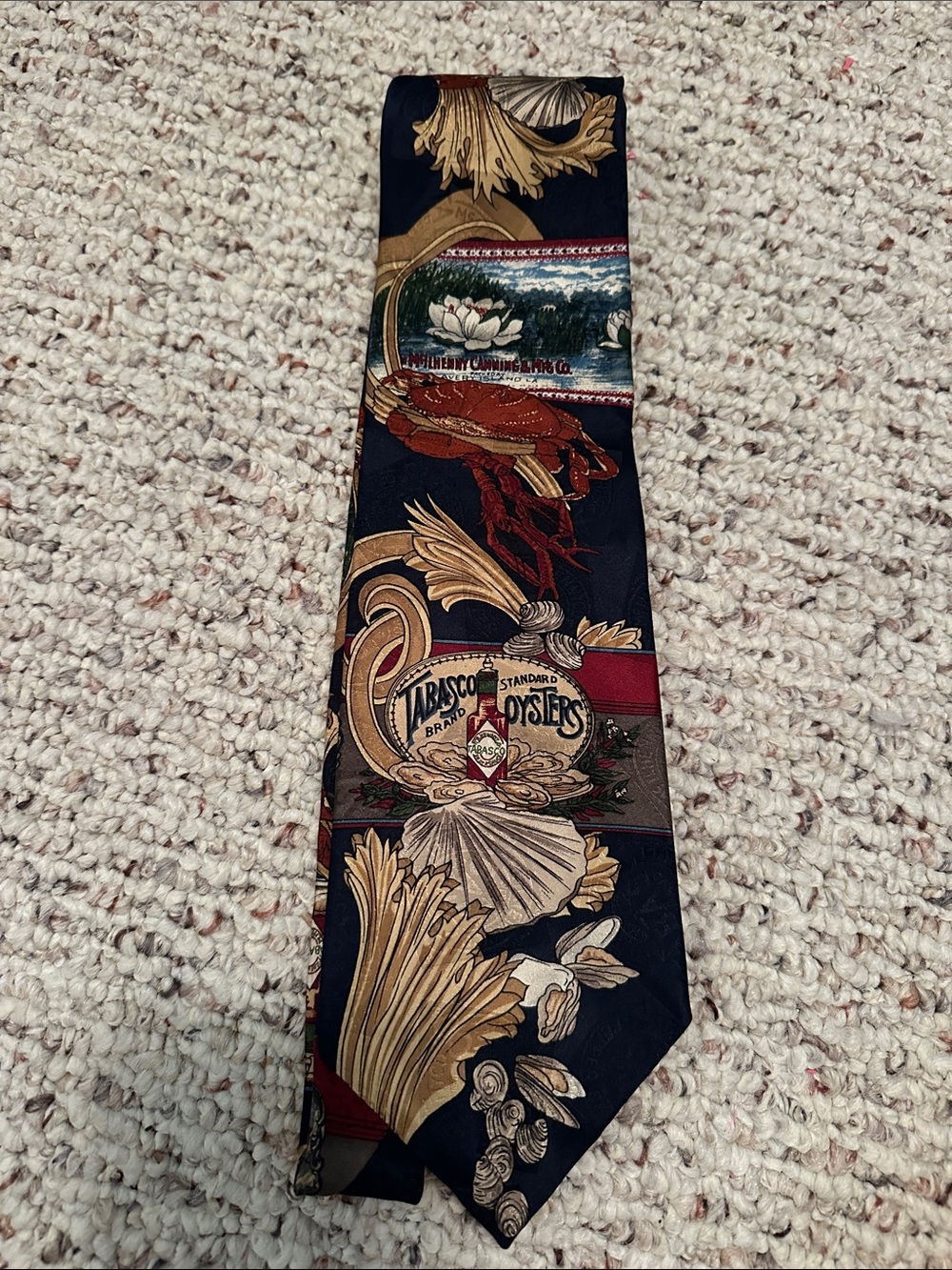 Tabasco Men's Navy Tie with Gold and Red Accents